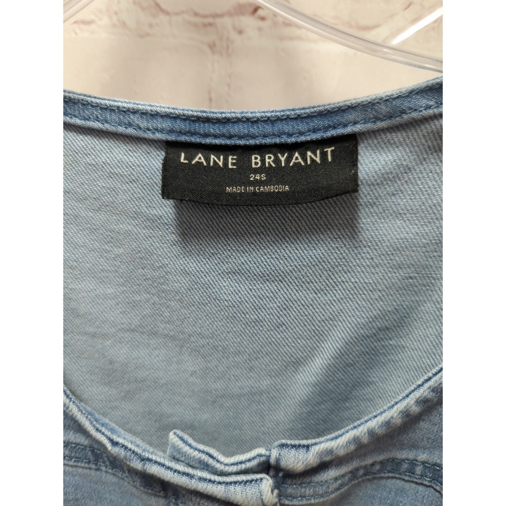Lane Bryant blue jean romper 24S 24 short belted waist zip front wide leg 3/4slv - Picture 4 of 15